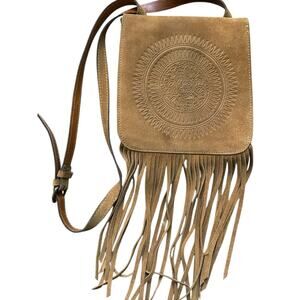 Patricia Nash Women's Brown Embossed Italian Fringe Leather Crossbody Duster Bag